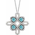 Natural Blue Zircon And 1/8 Ctw Natural Diamond Necklace (Style 86368)