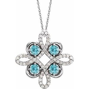 Natural Blue Zircon And 1/8 Ctw Natural Diamond Necklace (Style 86368)