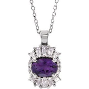Natural Amethyst And 1/3 Ctw Natural Diamond Necklace (Style 86970)
