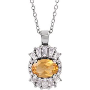 Natural Citrine And 1/3 Ctw Natural Diamond Necklace (Style 86970)