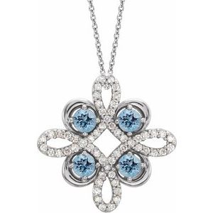 Natural Aquamarine And 1/6 Ctw Natural Diamond Necklace (Style 86368)