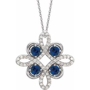 Natural Blue Sapphire And 1/6 Ctw Natural Diamond Necklace (Style 86368)
