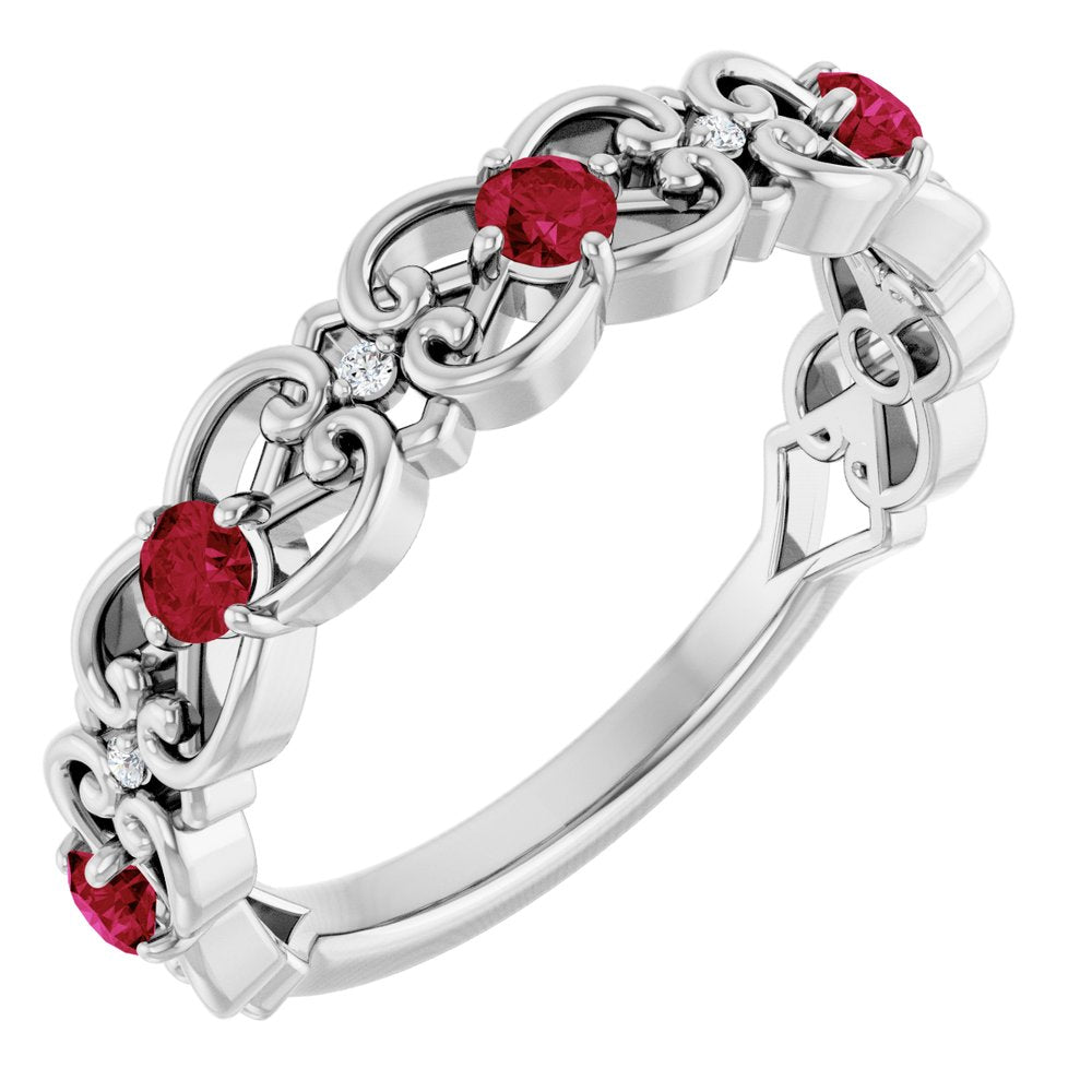 Natural Ruby & .02 CTW Natural Diamond Scroll Ring (Style 71920)