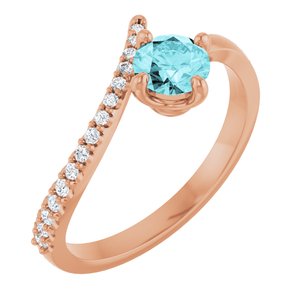Natural Blue Zircon And 1/10 CTW Natural Diamond Bypass Ring (Style 71965)