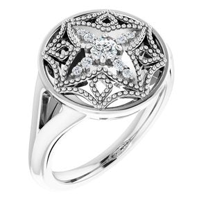 14K White Gold 1/6 CTW Natural Diamond Vintage-Inspired Ring (Style 123412)