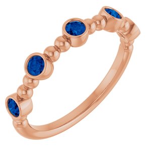Natural Blue Sapphire Stackable Beaded Ring (Style 71991)