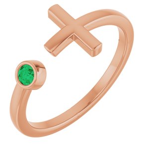 Natural Emerald Negative Space Cross Ring (Style R43083)