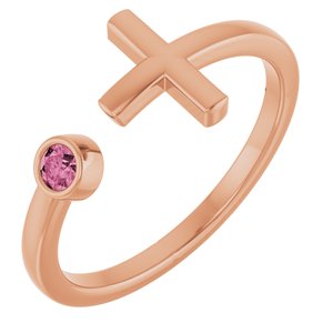 Natural Pink Tourmaline Negative Space Cross Ring (Style R43083)
