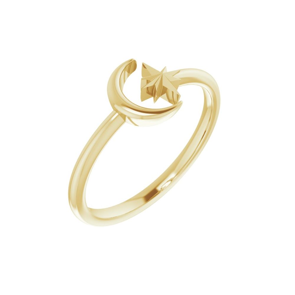 Believer 14K Yellow Gold Crescent Moon And Star Negative Space Ring
