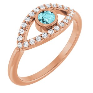 Natural Blue Zircon And Natural White Sapphire Evil Eye Ring (Style 72064)