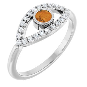 Natural Citrine And Natural White Sapphire Evil Eye Ring (Style 72064)