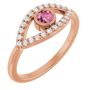 Natural Pink Tourmaline And Natural White Sapphire Evil Eye Ring (Style 72064)
