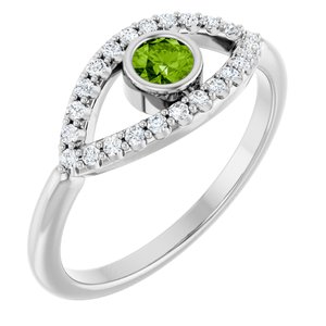 Natural Peridot And Natural White Sapphire Evil Eye Ring (Style 72064)