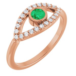 Natural Emerald And Natural White Sapphire Evil Eye Ring (Style 72064)