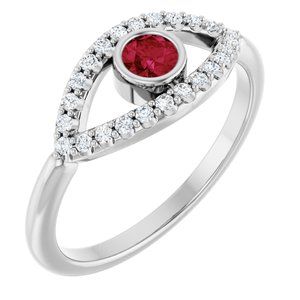 Natural Ruby And Natural White Sapphire Evil Eye Ring (Style 72064)