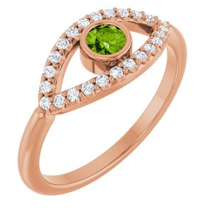 Natural Peridot And Natural White Sapphire Evil Eye Ring (Style 72064)