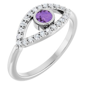 Natural Amethyst And Natural White Sapphire Evil Eye Ring (Style 72064)