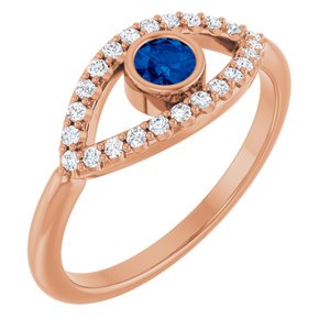 Natural Blue Sapphire And Natural White Sapphire Evil Eye Ring (Style 72064)