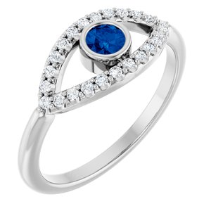Natural Blue Sapphire And Natural White Sapphire Evil Eye Ring (Style 72064)