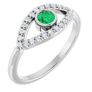 Natural Emerald And Natural White Sapphire Evil Eye Ring (Style 72064)