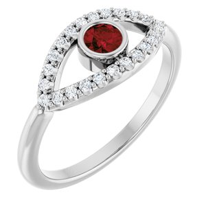 Natural Mozambique Garnet And Natural White Sapphire Evil Eye Ring (Style 72064)