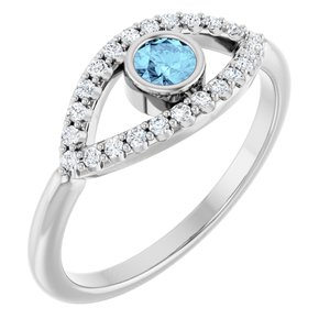 Natural Aquamarine And Natural White Sapphire Evil Eye Ring (Style 72064)