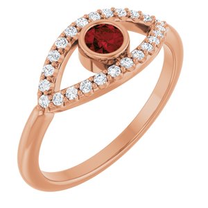 Natural Mozambique Garnet And Natural White Sapphire Evil Eye Ring (Style 72064)