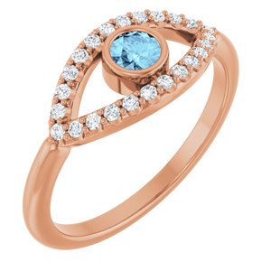 Natural Aquamarine And Natural White Sapphire Evil Eye Ring (Style 72064)