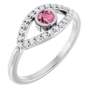 Natural Pink Tourmaline And Natural White Sapphire Evil Eye Ring (Style 72064)