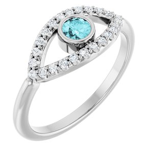 Natural Blue Zircon And Natural White Sapphire Evil Eye Ring (Style 72064)
