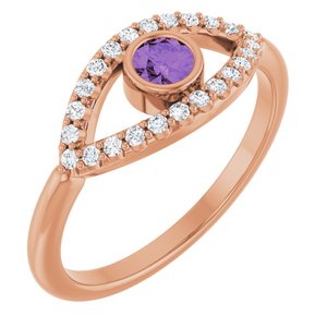 Natural Amethyst And Natural White Sapphire Evil Eye Ring (Style 72064)