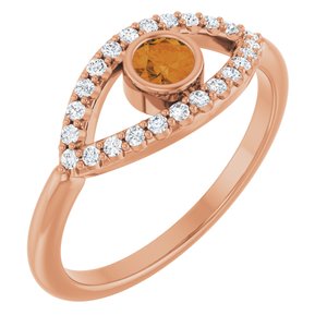 Natural Citrine And Natural White Sapphire Evil Eye Ring (Style 72064)