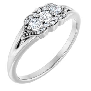 14K White Gold 1/5 CTW Natural Diamond Vintage-Inspired Three-Stone Ring (Style 124026)