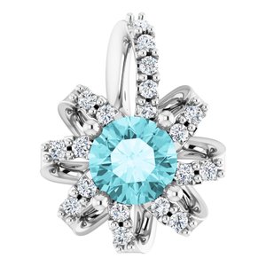 Natural Blue Zircon And .07 Ctw Natural Diamond Halo-Style Pendant (Style 87228)