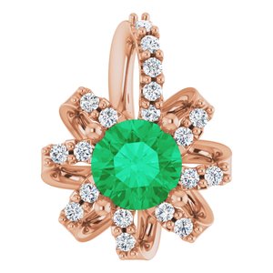 Natural Emerald And .07 Ctw Natural Diamond Halo-Style Pendant (Style 87228)