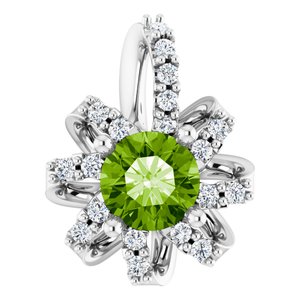 Natural Peridot And .07 Ctw Natural Diamond Halo-Style Pendant (Style 87228)