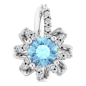 Natural Aquamarine And .07 Ctw Natural Diamond Halo-Style Pendant (Style 87228)