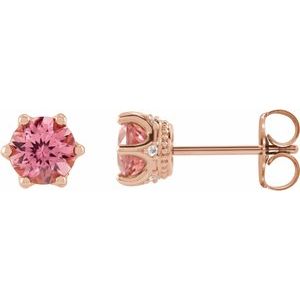 Natural Pink Tourmaline And .03 Ctw Natural Diamond Earrings (Style 87134)