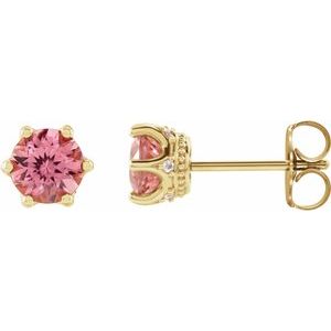 Natural Pink Tourmaline And .03 Ctw Natural Diamond Earrings (Style 87134)