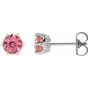 Natural Pink Tourmaline And .03 Ctw Natural Diamond Earrings (Style 87134)