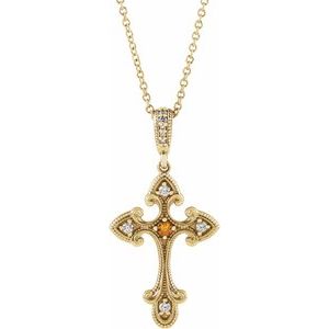 Citrine And .06 Ctw Natural Diamond Cross Necklace (Style R42393)