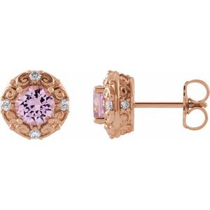 Natural Pink Tourmaline And 1/10 Ctw Natural Diamond Earrings (Style 87135)