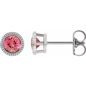 Natural Pink Tourmaline Bezel-Set Earrings (Style 87236)