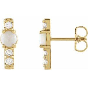Natural Ethiopian Opal And 1/5 Ctw Natural Diamond Cabochon Bar Earrings (Style 87329)