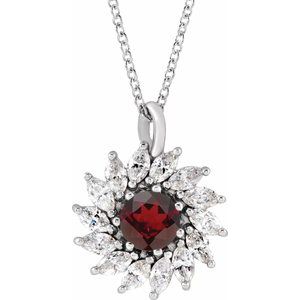 Natural Mozambique Garnet And 1/2 Ctw Natural Diamond Halo-Style Necklace (Style 87232)