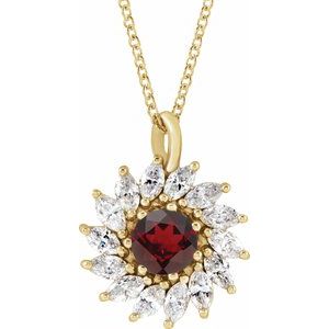 Natural Mozambique Garnet And 5/8 Ctw Natural Diamond Halo-Style Necklace (Style 87232)