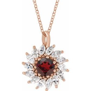 Natural Mozambique Garnet And 5/8 Ctw Natural Diamond Halo-Style Necklace (Style 87232)
