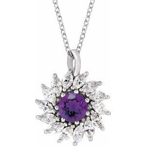 Natural Amethyst And 5/8 Ctw Natural Diamond Halo-Style Necklace (Style 87232)