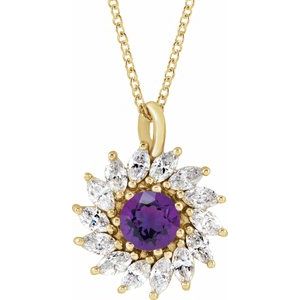 Natural Amethyst And 5/8 Ctw Natural Diamond Halo-Style Necklace (Style 87232)