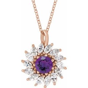 Natural Amethyst And 5/8 Ctw Natural Diamond Halo-Style Necklace (Style 87232)